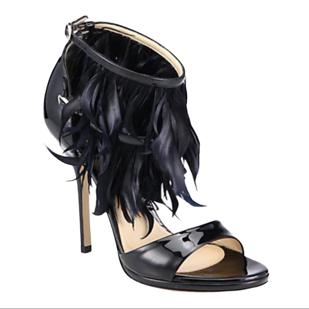Black Patent Leather & Feather heels by Paul Andrew